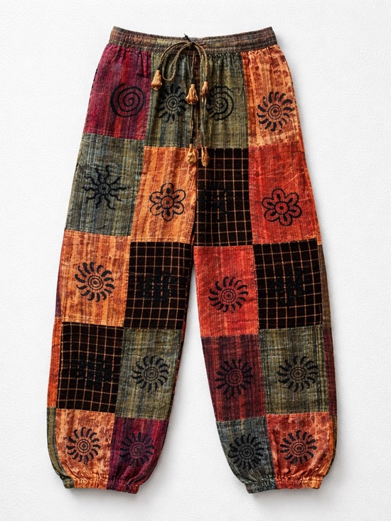 Rising International Pants - Rising International Multicolor Boho Patchwork Drawstring Pants